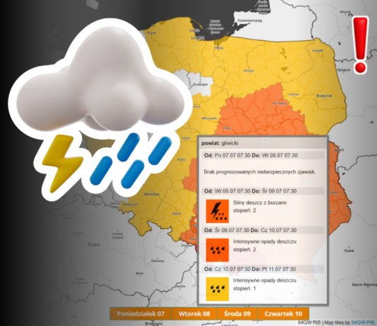 Grafika przedstawiająca mapę Polski i chmurę