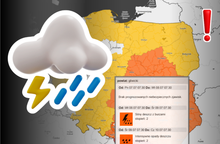 Grafika przedstawiająca mapę Polski i chmurę